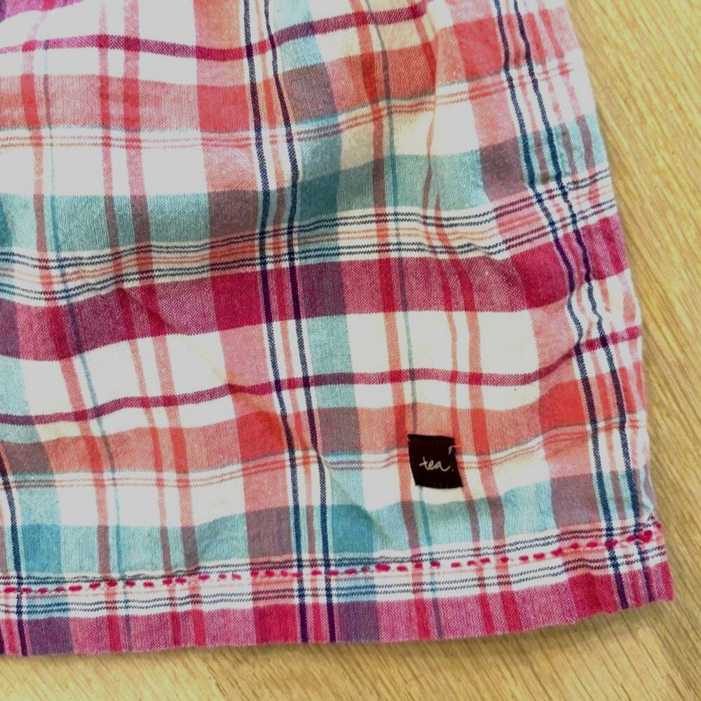 Tea Collection Girls Size 3 Pink Plaid 100% Cotton Ruffle Summer Dress - Picture 3 of 4